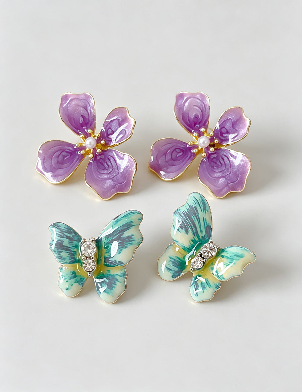 Vintage Enamel Rhinestone Flower Stud Earrings 6W6JER770