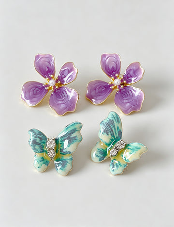 Vintage Enamel Rhinestone Flower Stud Earrings 6W6JER770