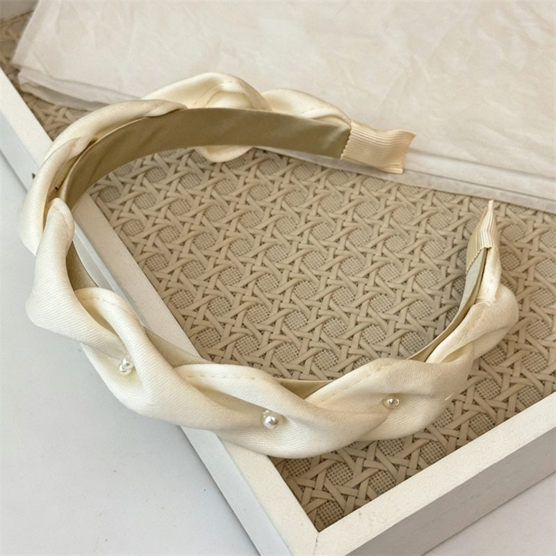 Elegant Pearl Braided Satin Wide Headband 6W6HBD312