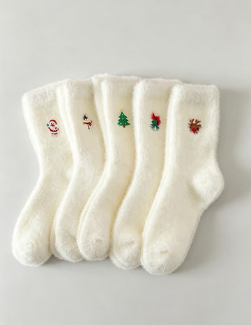 Soft Christmas Embroidered Fuzzy Socks 6W8FSO902