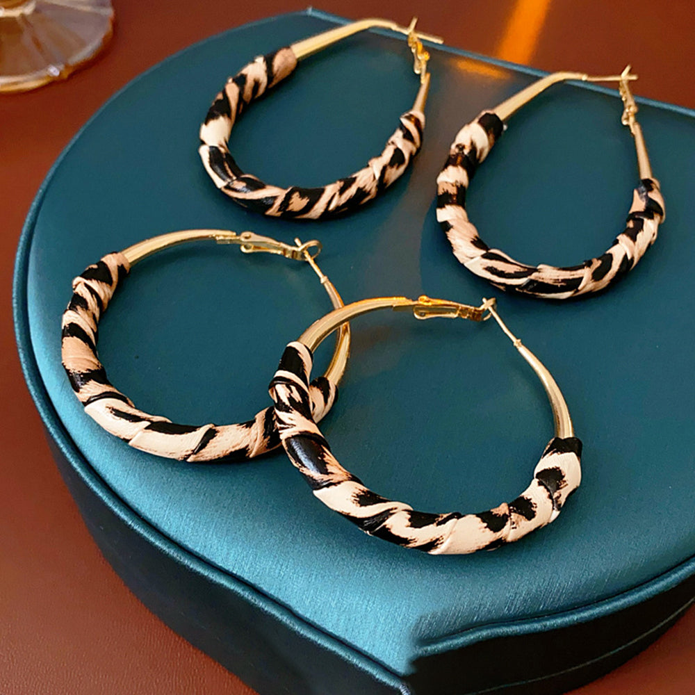 Vintage Leopard Leather Wrapped Hoop Earrings 6W6JER830