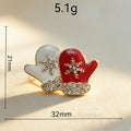 Enamel Rhinestone Christmas Mitten Brooch Pin 6W6JPB58