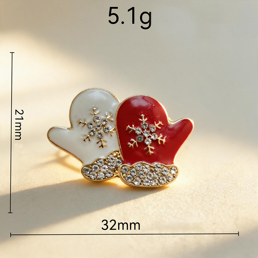 Enamel Rhinestone Christmas Mitten Brooch Pin 6W6JPB58