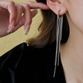 Minimalist Gold Plated Long Tassel Hoop Earrings 6W6JER731