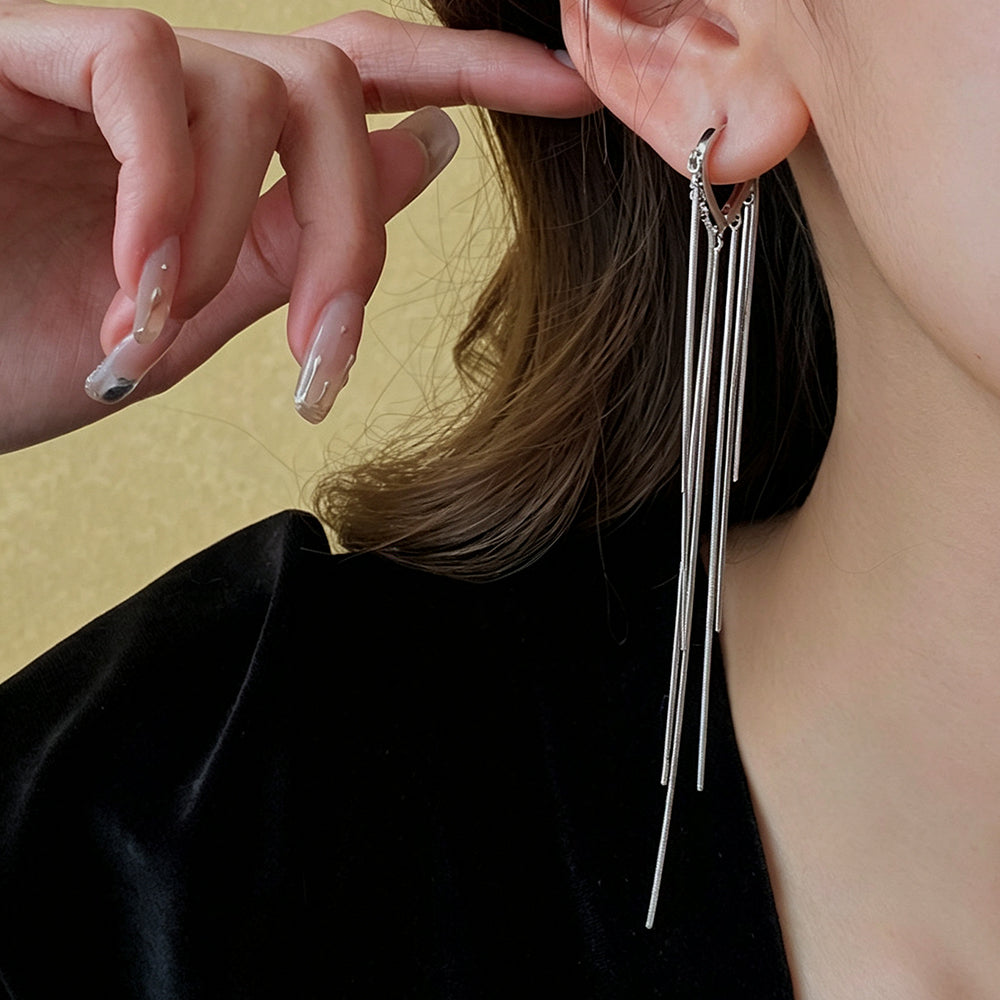 Minimalist Gold Plated Long Tassel Hoop Earrings 6W6JER731