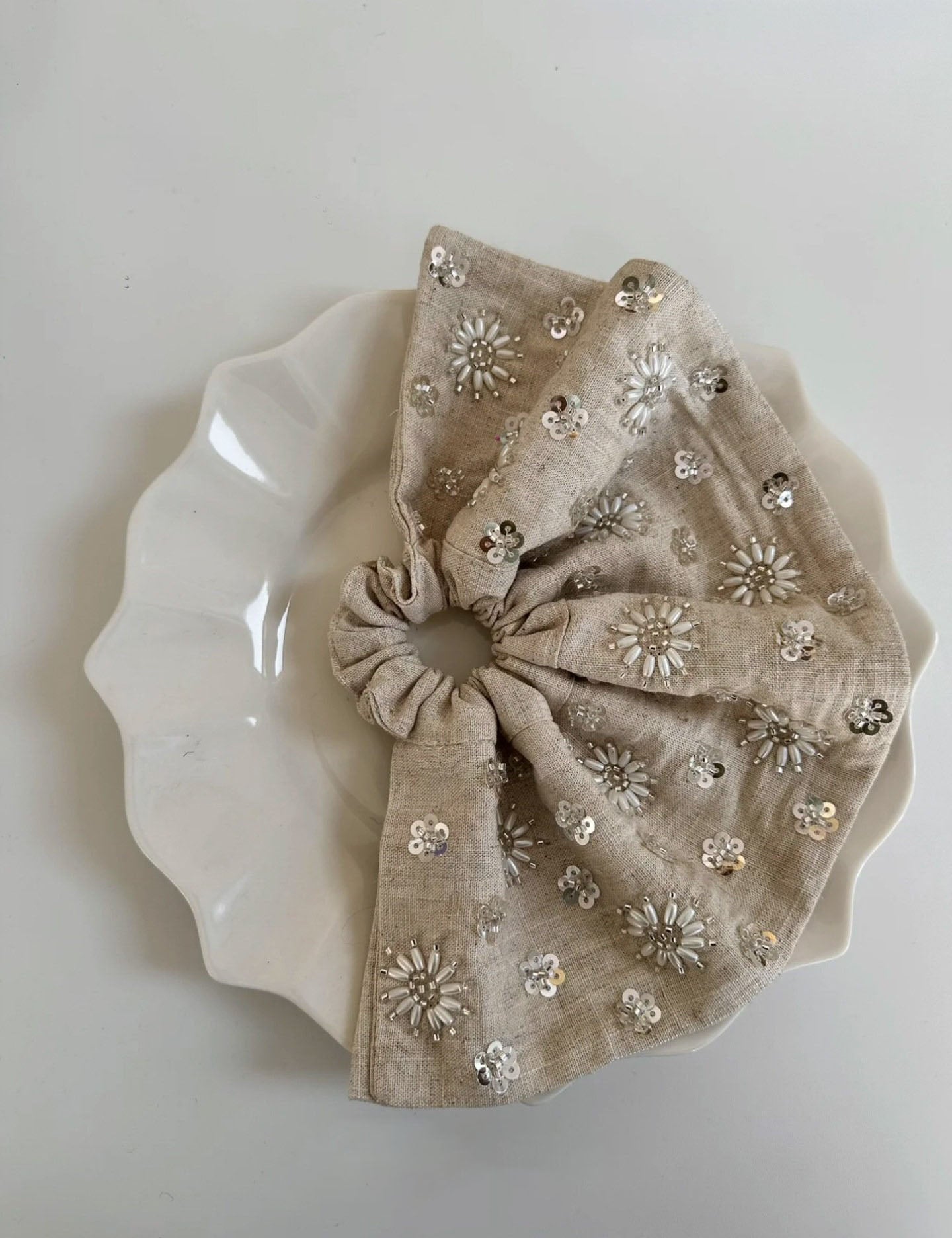 Linen Beaded Sequined Hair Scrunchies MK2BW6W6HSR38