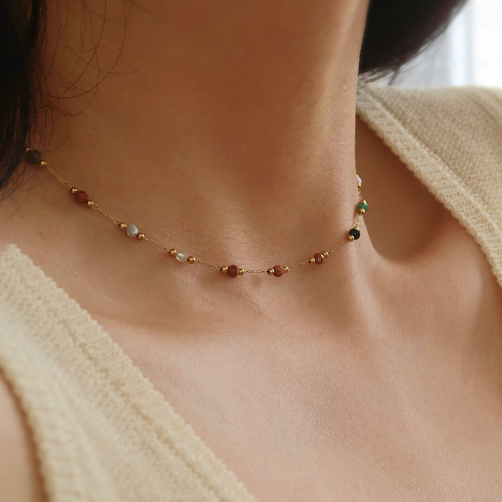 Boho Colorful Stone Bead Chain Necklace 6W6JNC1069