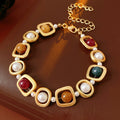 Retro Rhinestones Floral Pearl Chain Necklace 6W6JNC890
