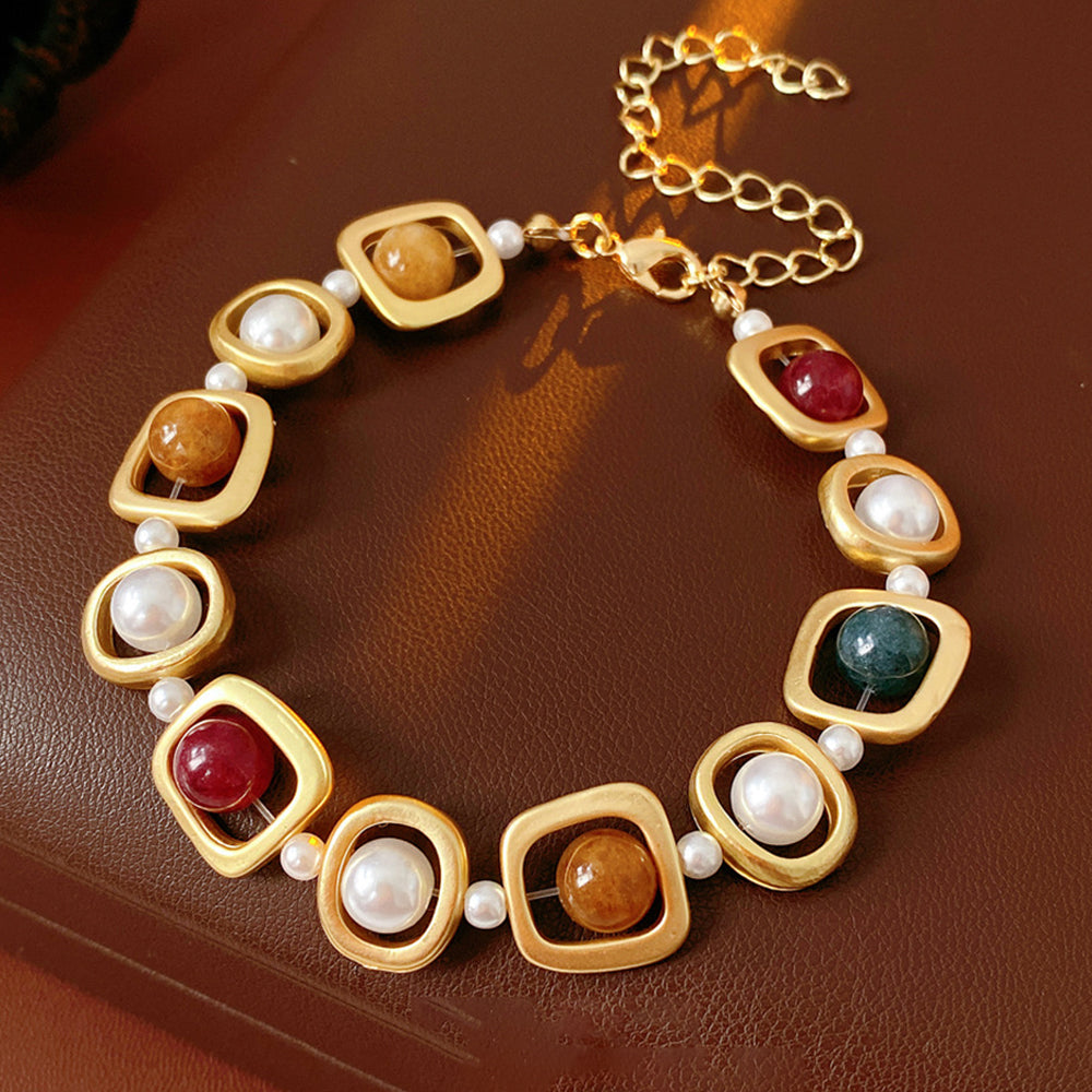 Retro Rhinestones Floral Pearl Chain Necklace 6W6JNC890