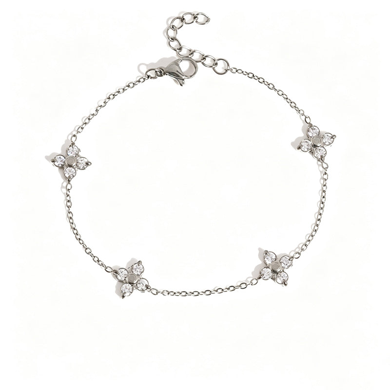 Simple Flower Gold Plated Cubic Zirconia Bracelet 6W6JBR460