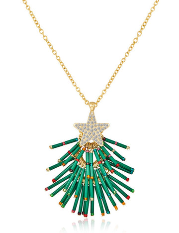 Trendy Star Pendant Rhinestone Christmas Tree Necklace DP25G790