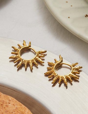 Trendy Gold Sunburst Hinged Hoop Earrings DP25E715