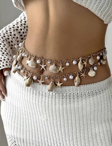 Boho Gold Plated Shell Starfish Waist Chain 8ZA6JBC89T