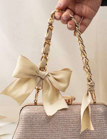 Elegant Silk-Wrapped Metal Chain Bag Charm DP25H608