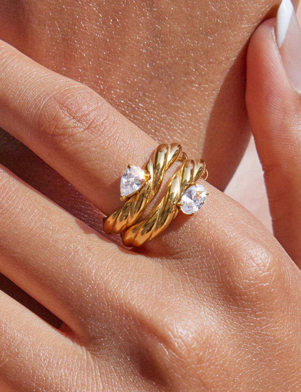 Trendy Gold Plated Twist Zirco - DippedShop Wholesale - #1523