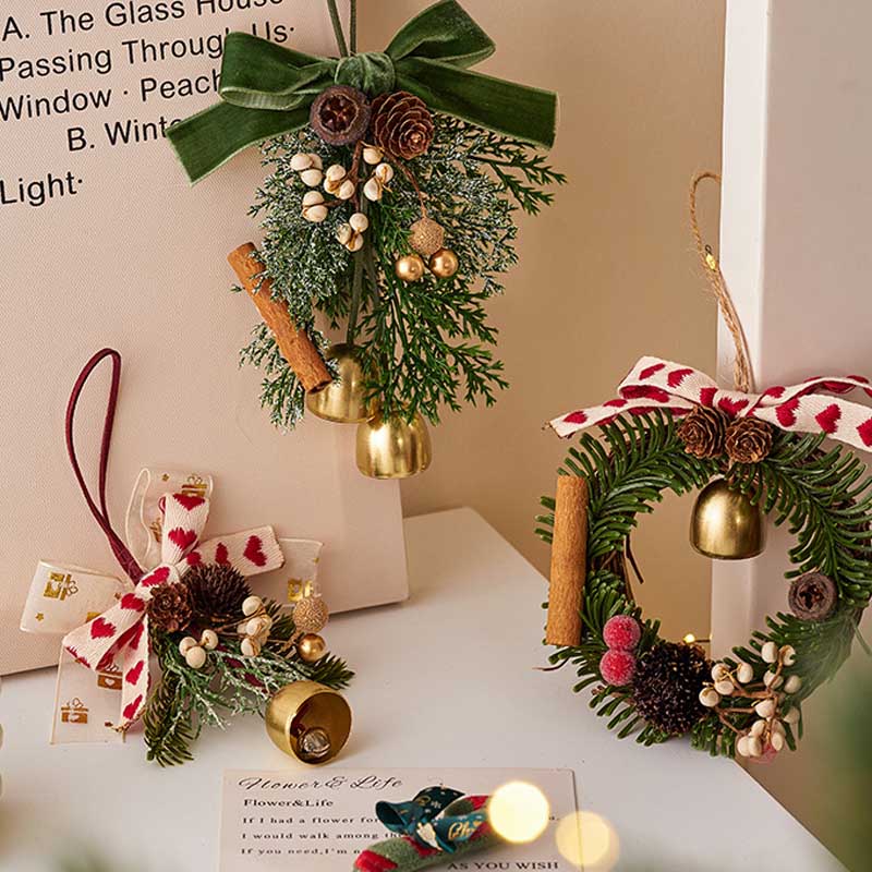 Christmas Wreath Bow Jingle Bell Hanging Orenament DP25G779