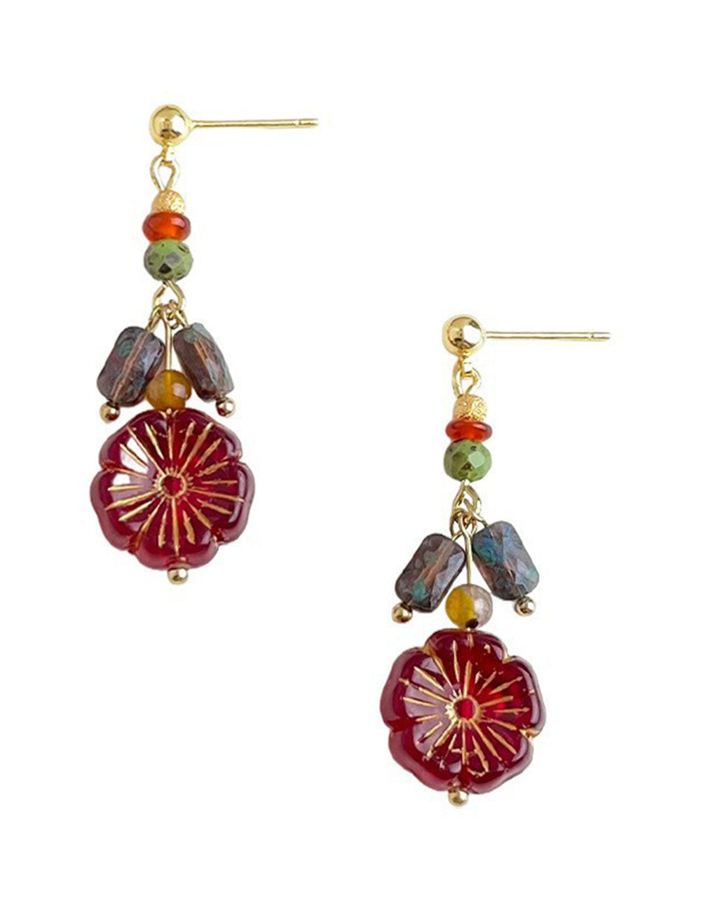 Retro Stone Bead Hoop Earrings - DippedShop Wholesale - #9427