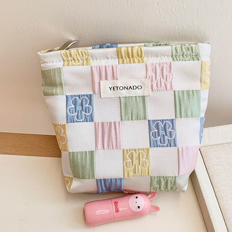 Frensh Floral Plaid Travel Portable Cosmetic Bag MK2BW6W10BOB382