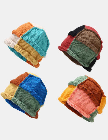 Winter Thermal Color Contrast Handmade Beanie Hat DP25G738