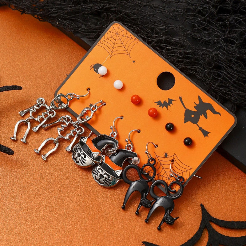 5+ Skull Cat Cartoon Halloween Earrings DPJE2737