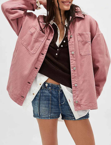 Trendy Solid Color Side Slit Denim Jacket DP25E828