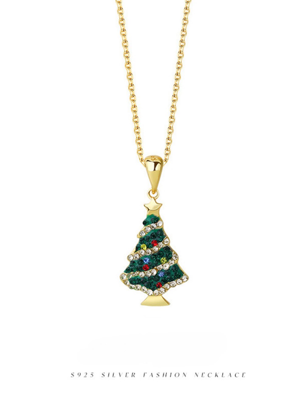 Colorful Zirconia Christmas Tree Pendant Necklace DPJN2020