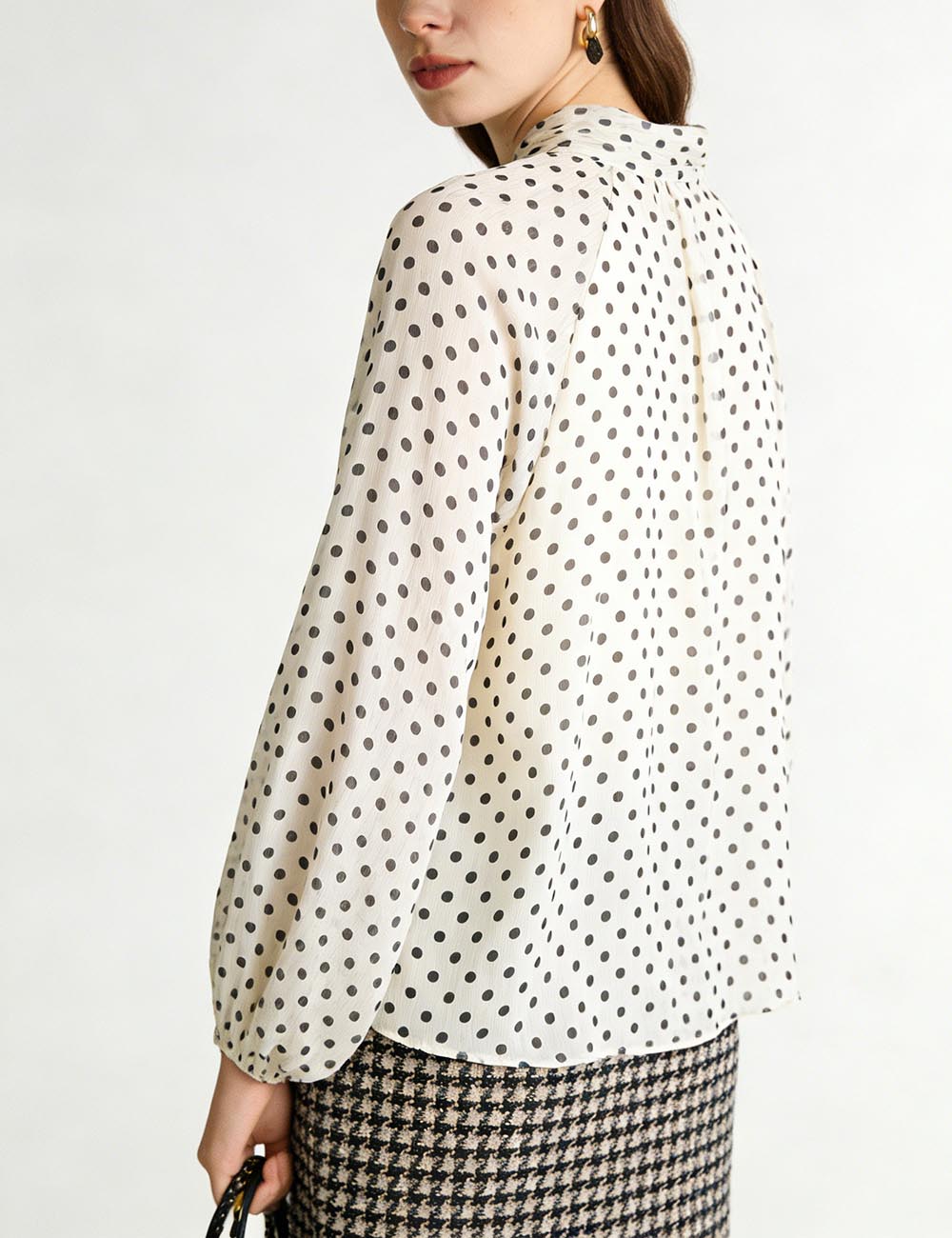 Polka Dot Bow Chiffon Blouse - DippedShop Wholesale - #4835
