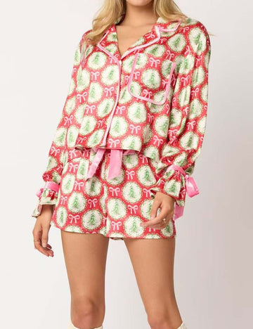 2-Pcs Bow Tie Long Sleeve Shorts Pajamas Sets DP25H434