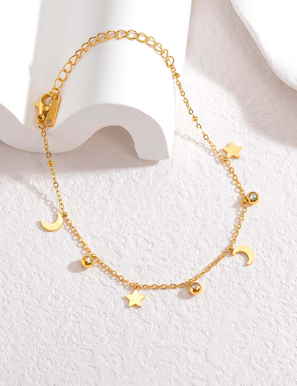 Minimalist Star Moon Chain Adjustable Anklet 8ZA6JAB13