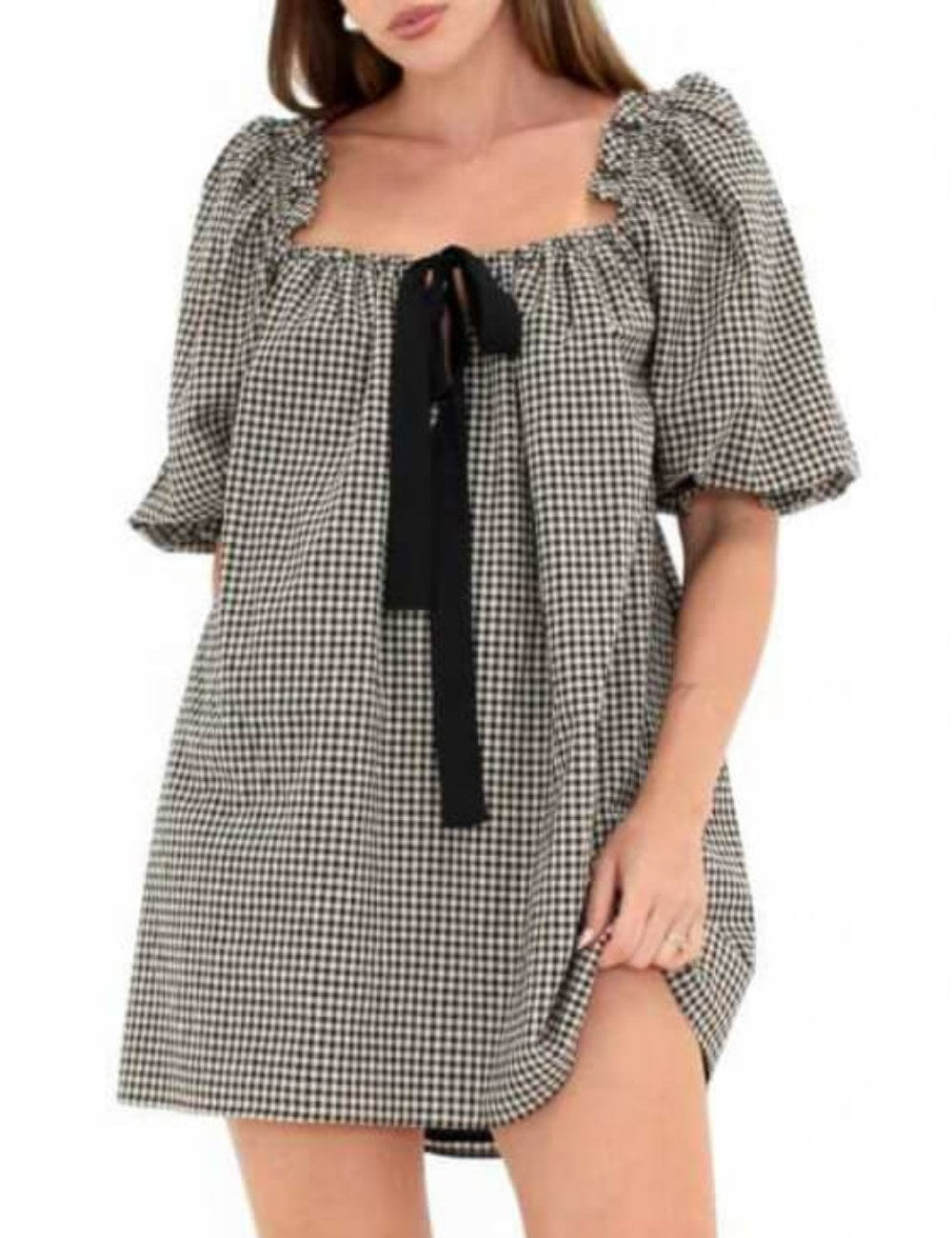 Vintage Off-Shoulder Puff Sleeve Babydoll Dress DP25D575