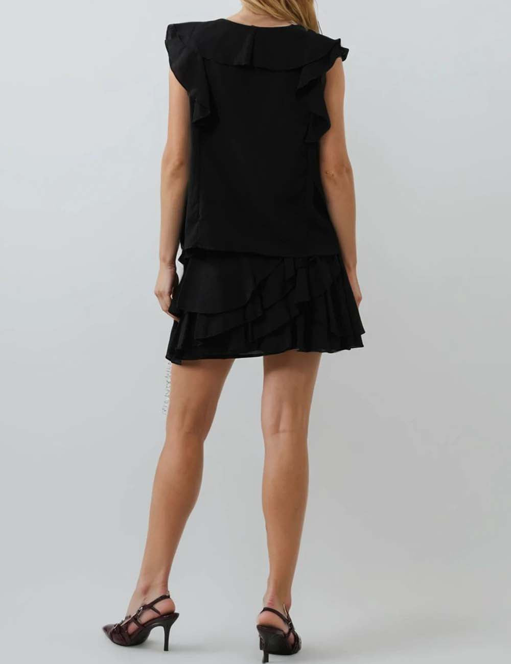 Ruffle V-Neck Sleeveless Top Mini Skirt Set DP25C423