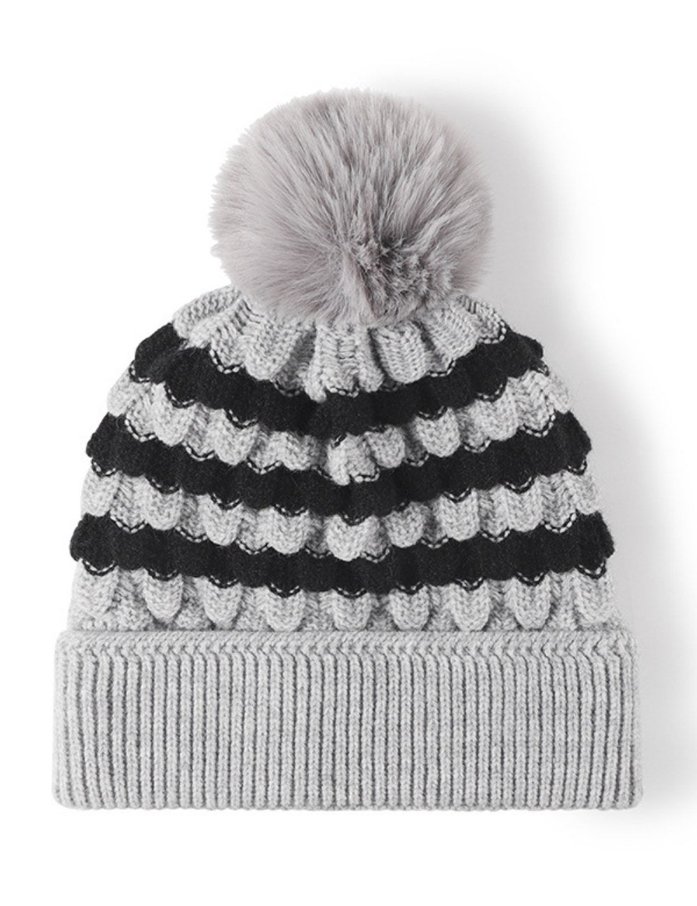 Stripe Contrast Color Simple Knit Pom Beanie DPKB0310