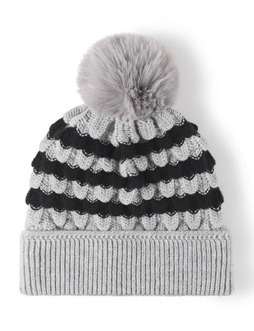 Stripe Contrast Color Simple Knit Pom Beanie DPKB0310