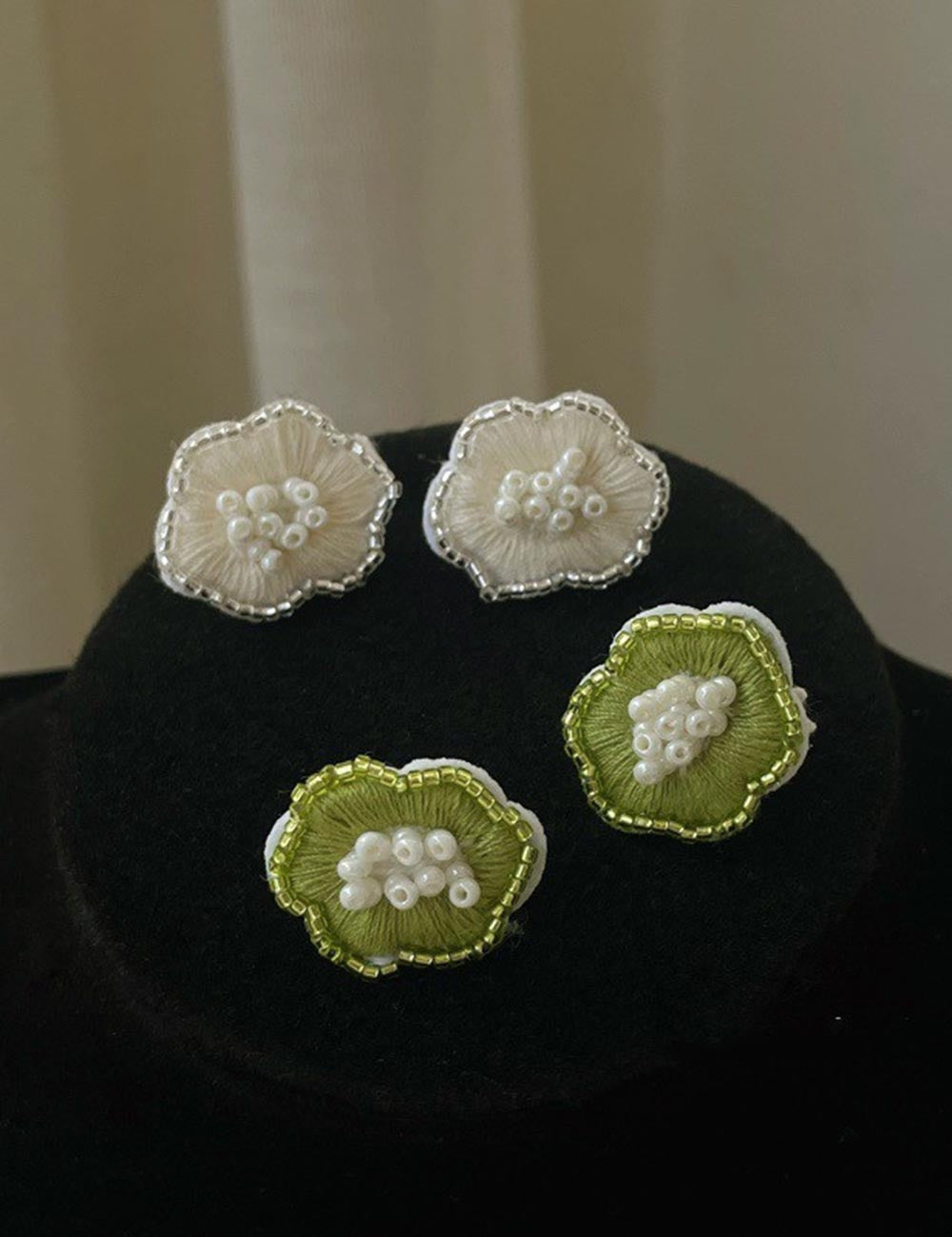 Embroidered Bead Floral Studs - DippedShop Wholesale - #3043