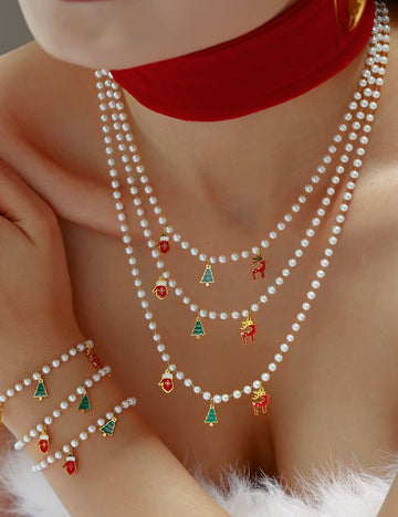 Pearl Chain Patchwork Christmas Necjklace DPJN2014