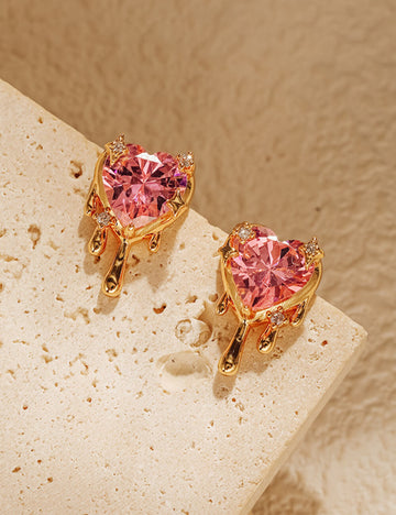 Cute Pink Heart Zircon Stud Earrings DP25D836