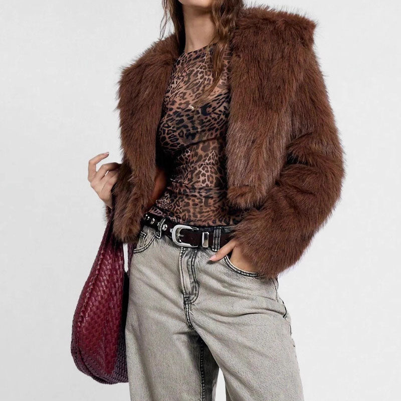 Vintage Mesh Leopard Print Slim Blouse DP25H402