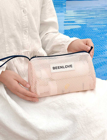 Simple Solid Color Beach Mesh Storage Bag 8BW6BOB83T