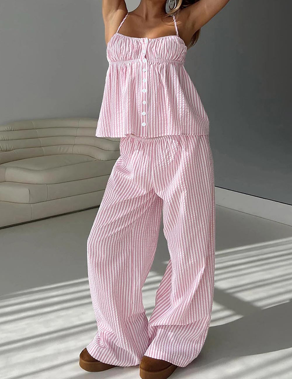 Minimalist Striped Cami Top Long Pants Set DP25D944