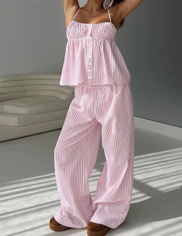 Minimalist Striped Cami Top Long Pants Set DP25D944