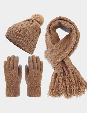 Winter Cable Knit Thermal Scarf Hat Gloves Sets DP25G718