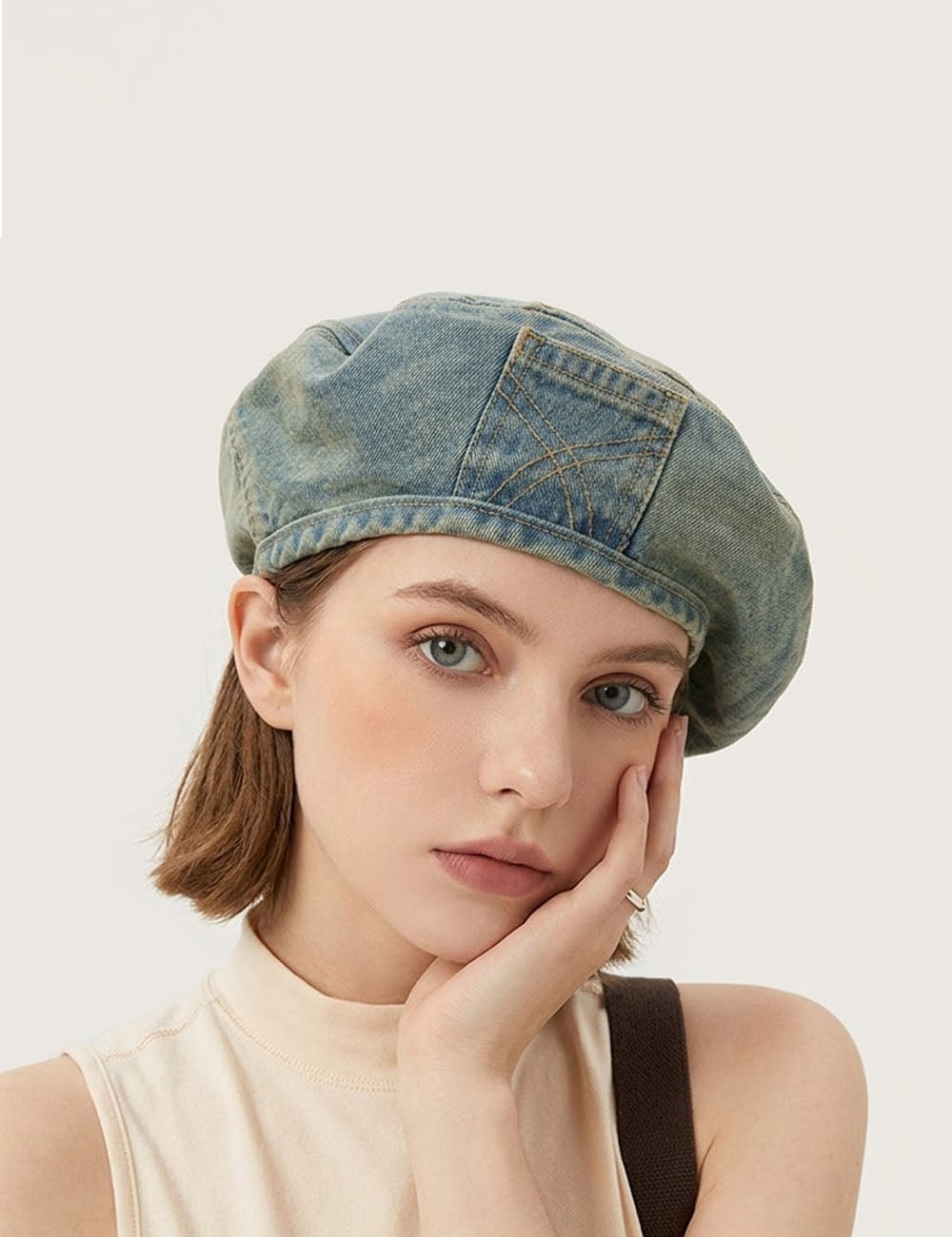 Washed Denim Beret - DippedShop Wholesale - #0115