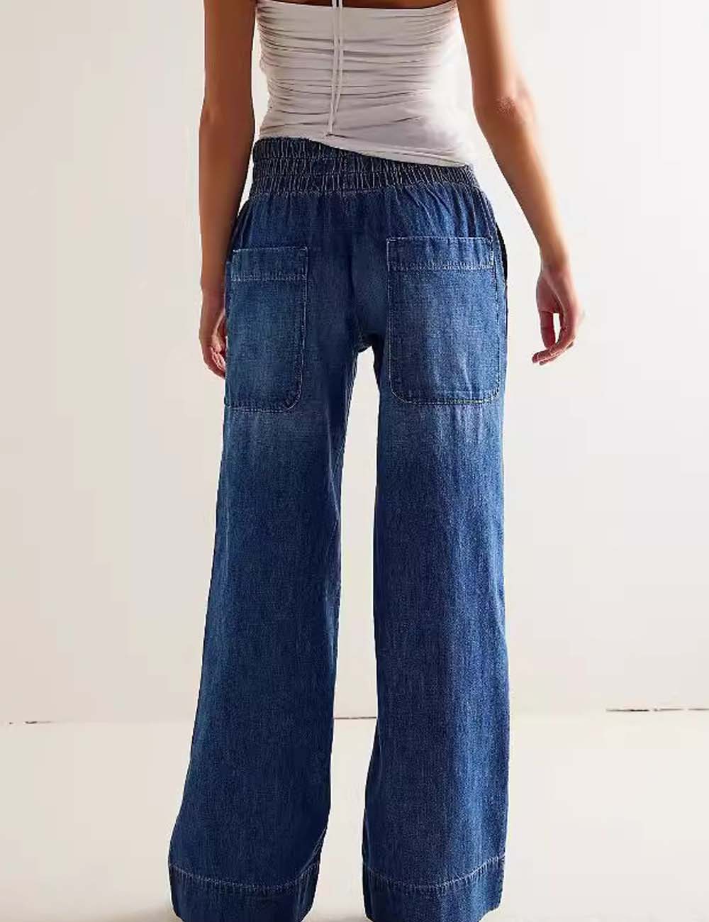 Casual Ruched Mid Waist Wide Leg Jeans DP25E502