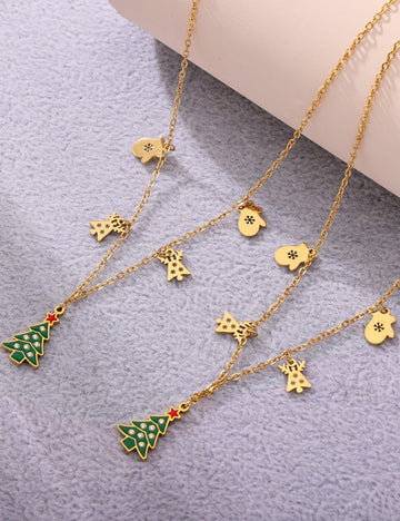 Green Christmas Tree Zircon Pendant Chain Necklace DPJN2030