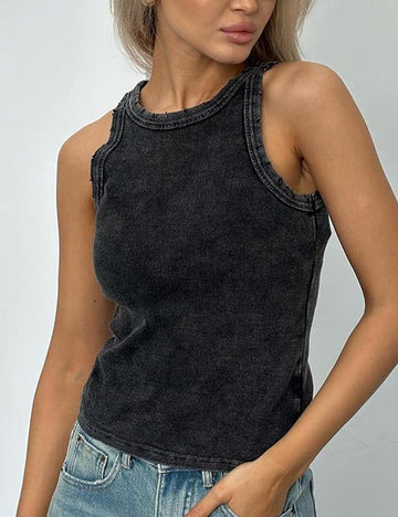 Casual Solid Color Ribbed Tank Top DP25D914