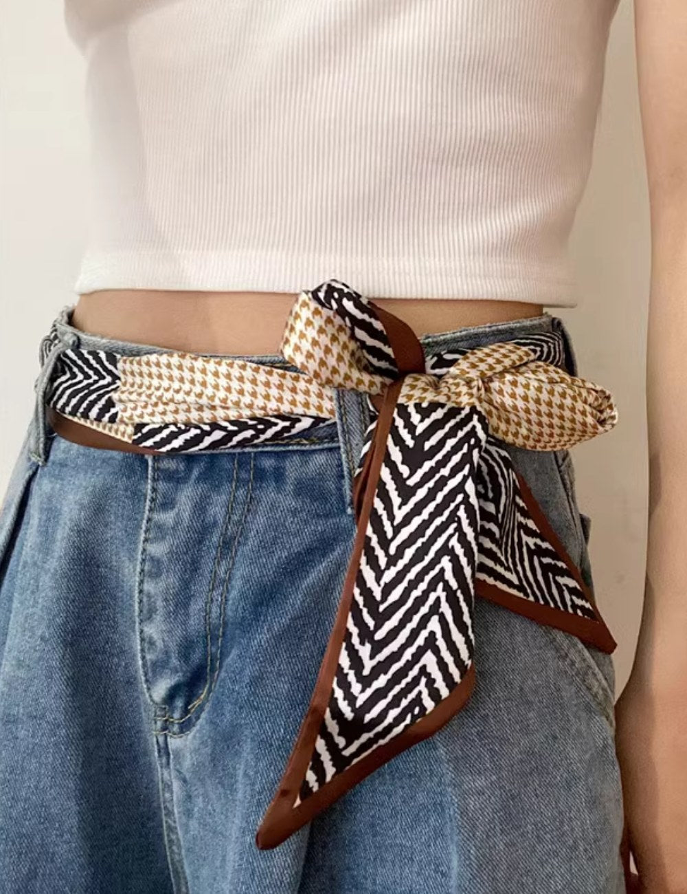 Print Color Block Elegant Silk Waist Belt DPWB2708