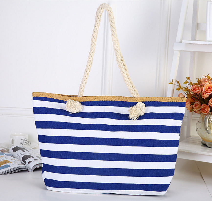 Minimalist Striped Large Capacity Canvas Shoulder Bag MK2BLW6W10BBG558