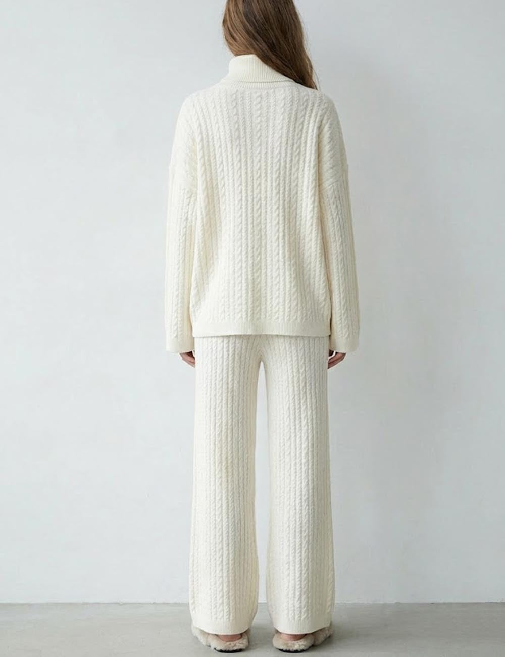 Soft Cable Knit Turtleneck Sweater Long Pants Set DP25H660
