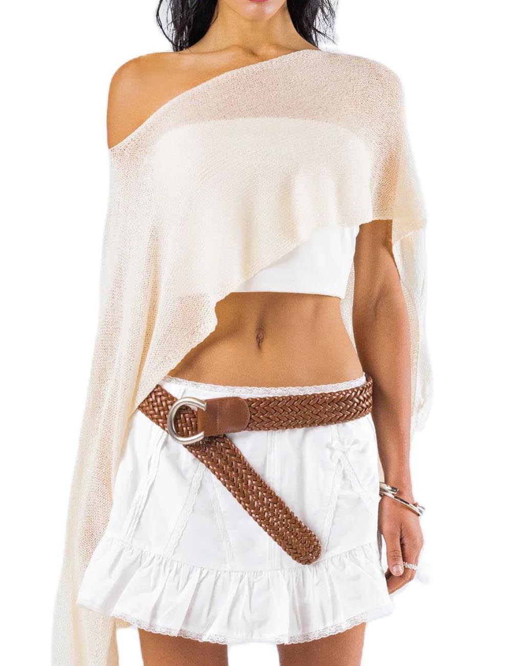 Solid Color Asymmetrical Shoulder Knit Top DP25F506