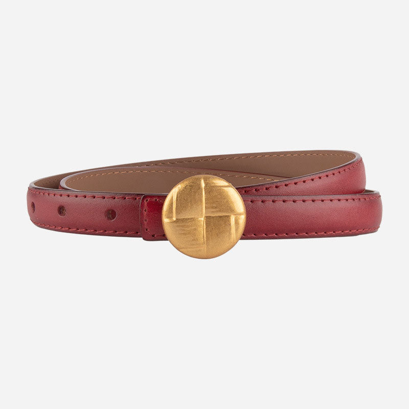 Casual Round Gold Buckle Skinny Leather Belt MK2LEEP6W6JBT31